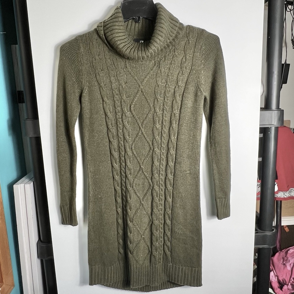 iZ Byer Olive‎ Green Cable Knit Turtleneck Sweater Dress Women's Small